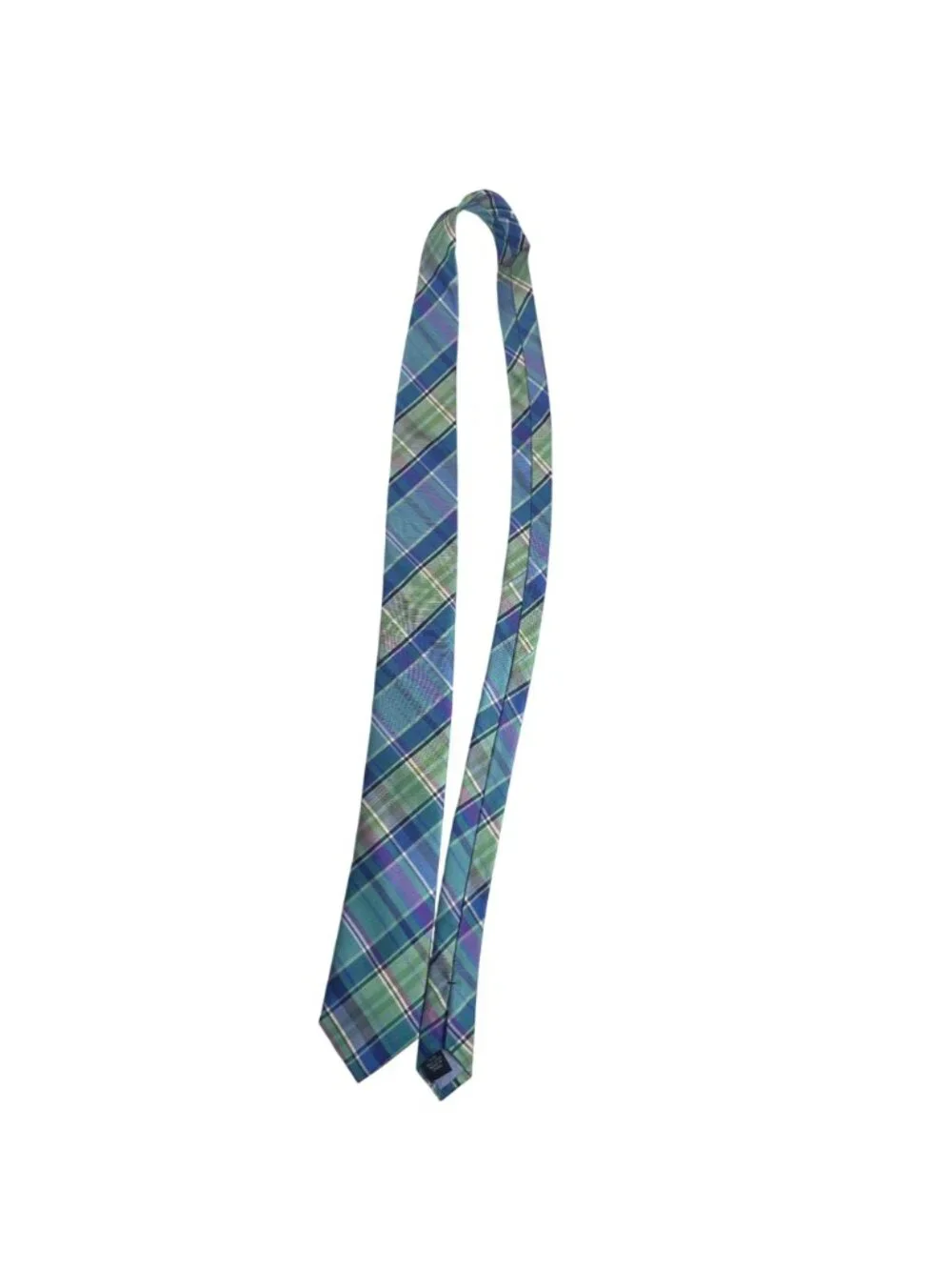 Tommy Hilfiger Silk Tie Plaid Green Blue Work - Picture 2 of 5